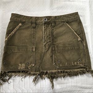 Free People Khaki Frayed Mini Skirt